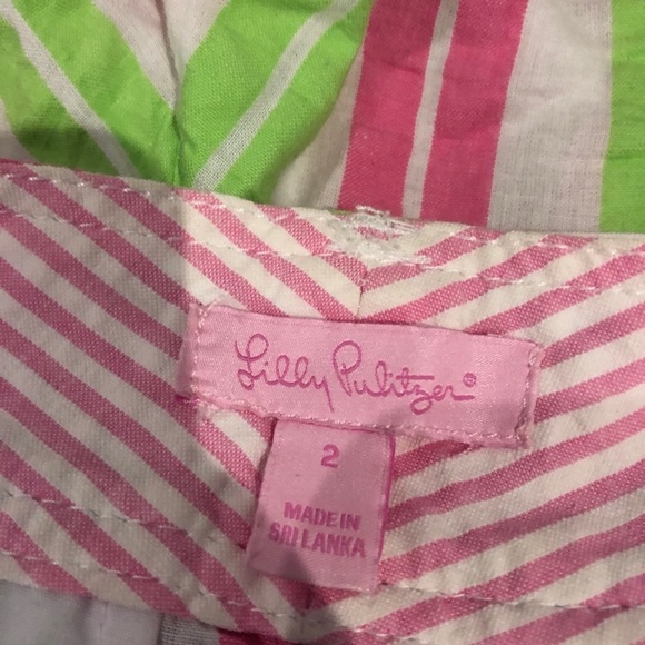 Lilly Pulitzer Shorts, Green & Pink Neon stripes on White background 
Sz 2 GrUC - Picture 3 of 11